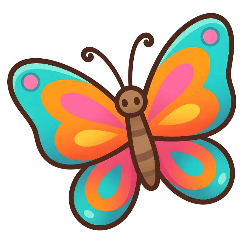 Playful Vibrant Cartoon Butterfly with Curled Antennae