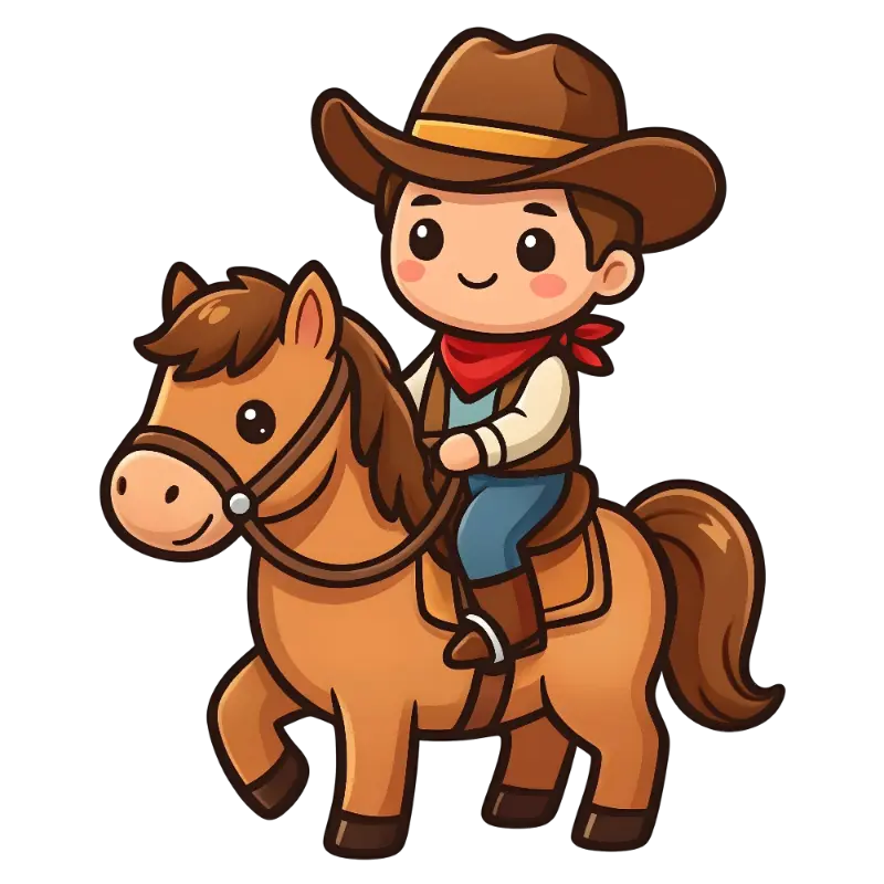 Kawaii Cowboy on Horse Illustration