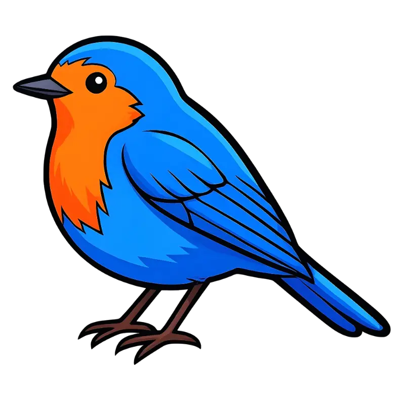 Cheerful Cartoon Bird with Bold Blue and Orange Plumage