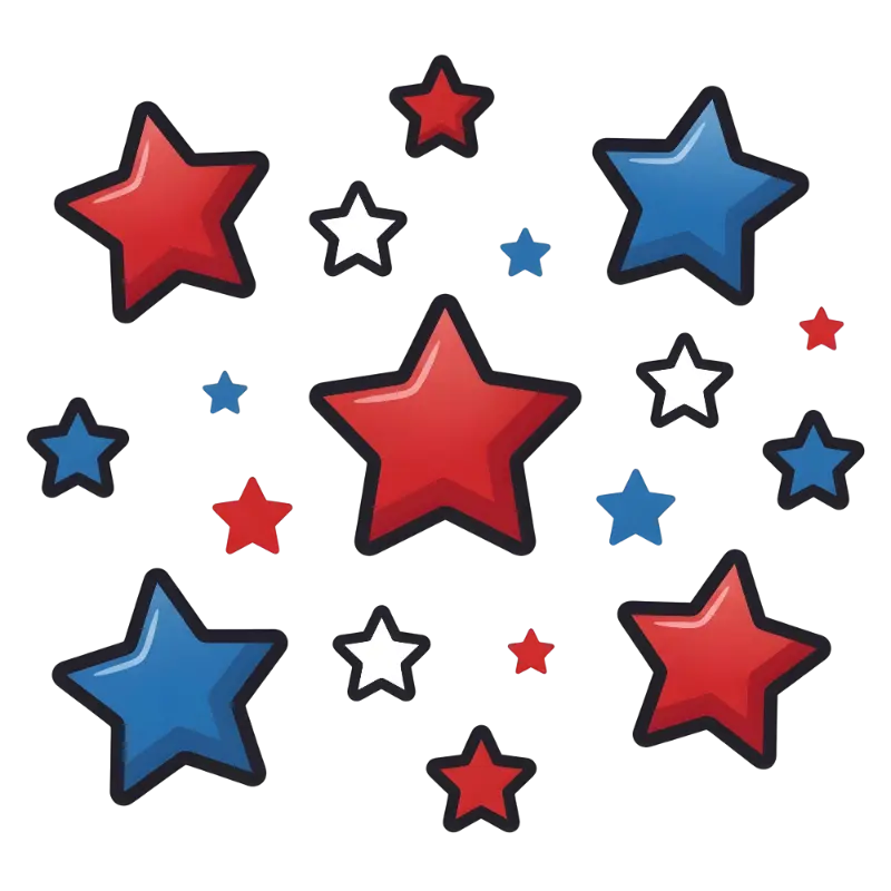 Patriotic Cartoon Scattered Stars in Red White and Blue