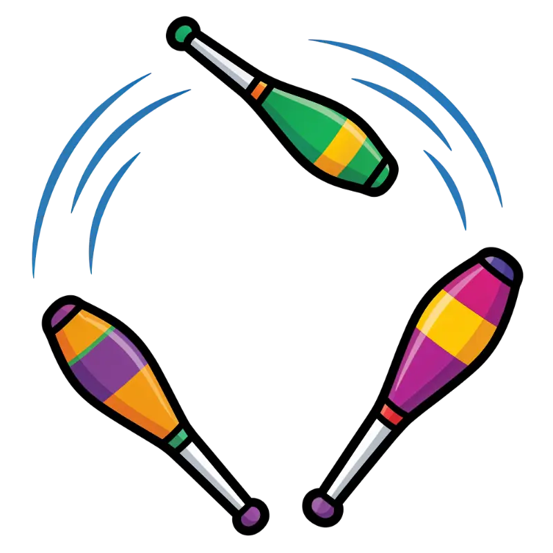 Playful Flat Design Juggling Clubs in Circular Motion