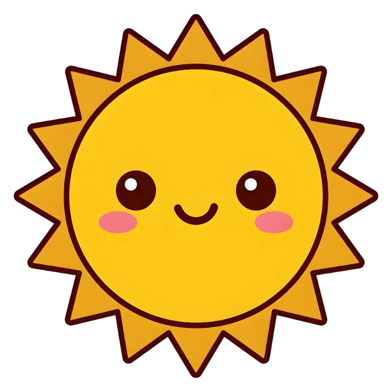 Kawaii Smiling Sun Character with Pink Blush Circles