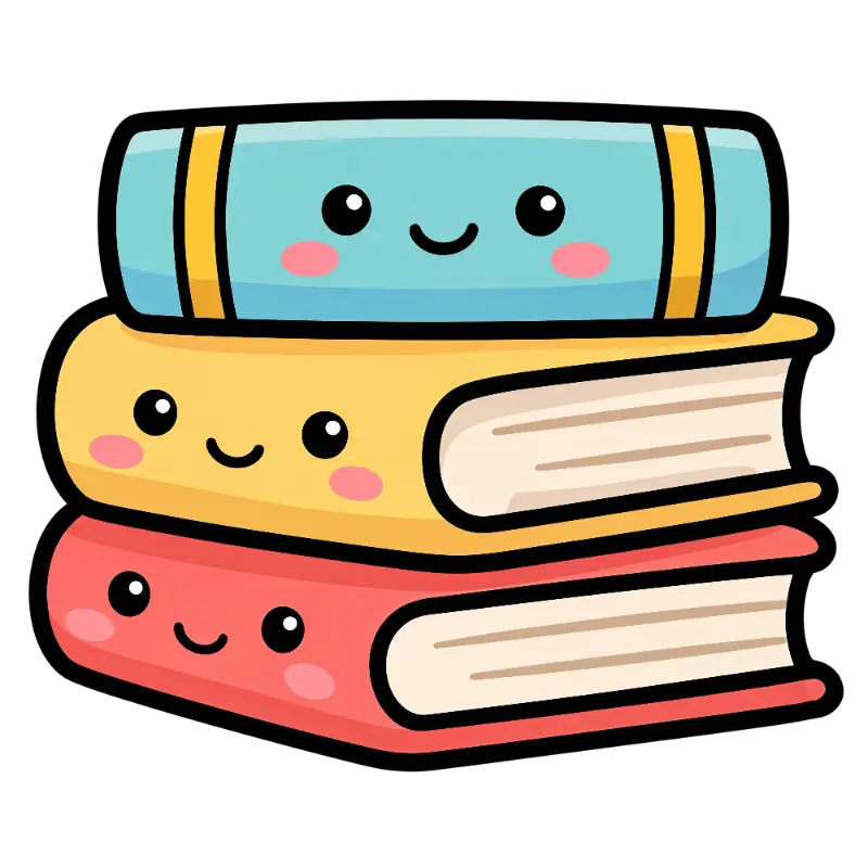 Playful Cartoon Stack of Smiling Books with Blush Marks