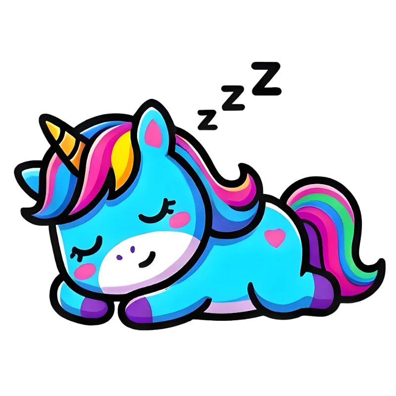 Kawaii Cartoon Sleeping Unicorn Sticker with Rainbow Mane