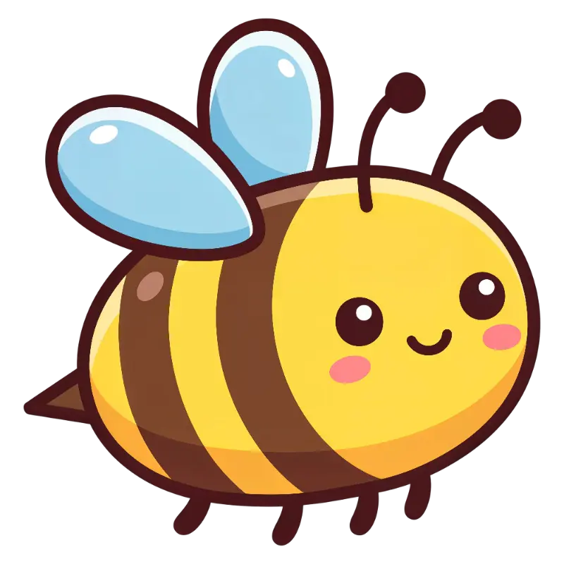 Kawaii Cartoon Bee with Thick Outlines and Friendly Smile