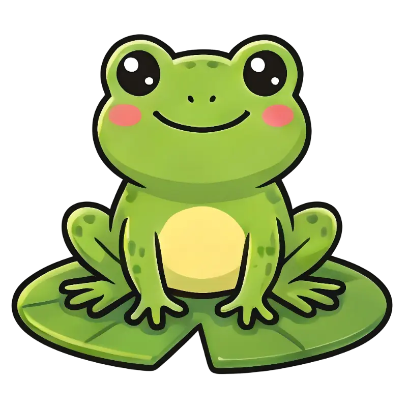 Kawaii Frog Character with Expressive Eyes and Smile