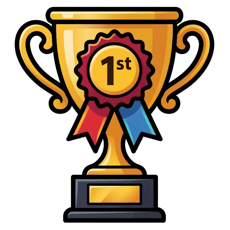 Cartoon Golden Trophy with '1st' Place Ribbon and Streamers