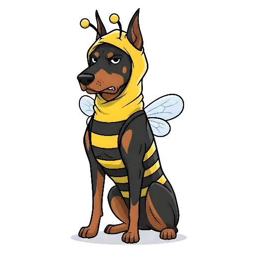 Grumpy Cartoon Doberman Dog in Bee Costume Sticker Custom Kiss-Cut