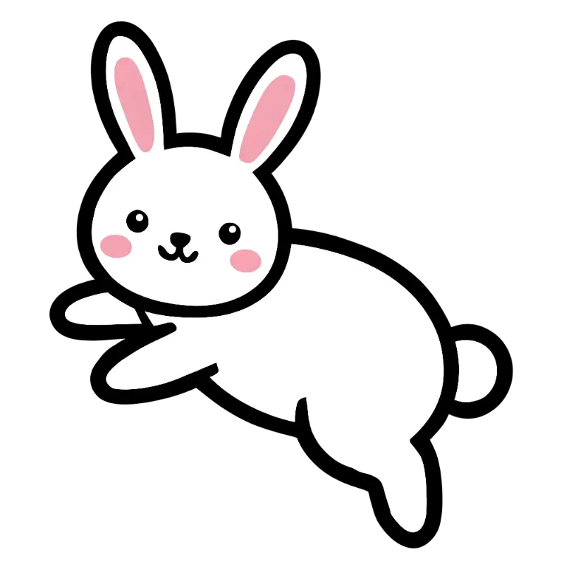 Kawaii White Bunny Character with Rounded Shapes and Pink Cheeks