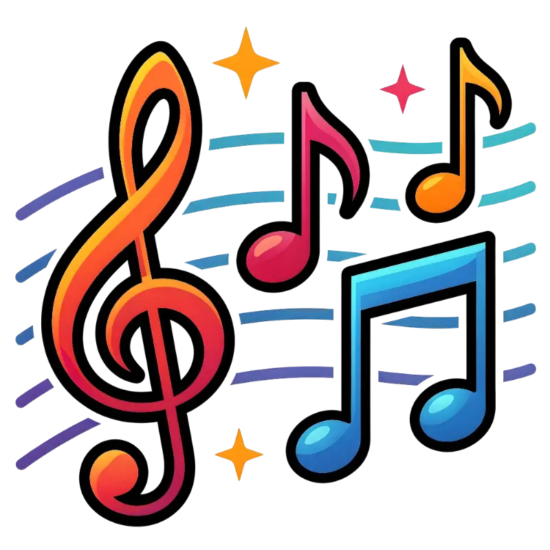 Cartoonish Gradient Music Notes and Stars Illustration