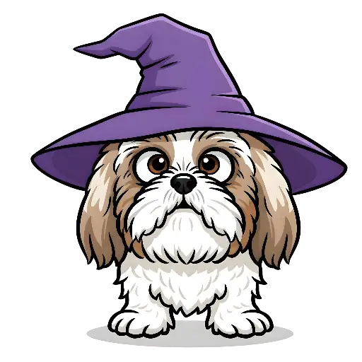 Cute Cartoon Shih Tzu Dog Witch Hat Halloween Graphic Custom Kiss-Cut Stickers