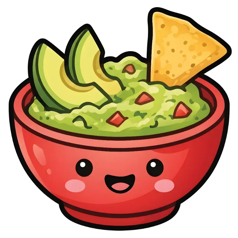 Kawaii Guacamole Bowl with Smiling Face and Chip