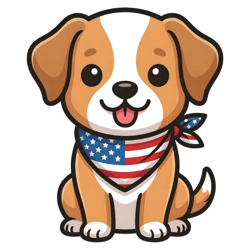 Cute Patriotic Puppy with American Flag Bandana Illustration