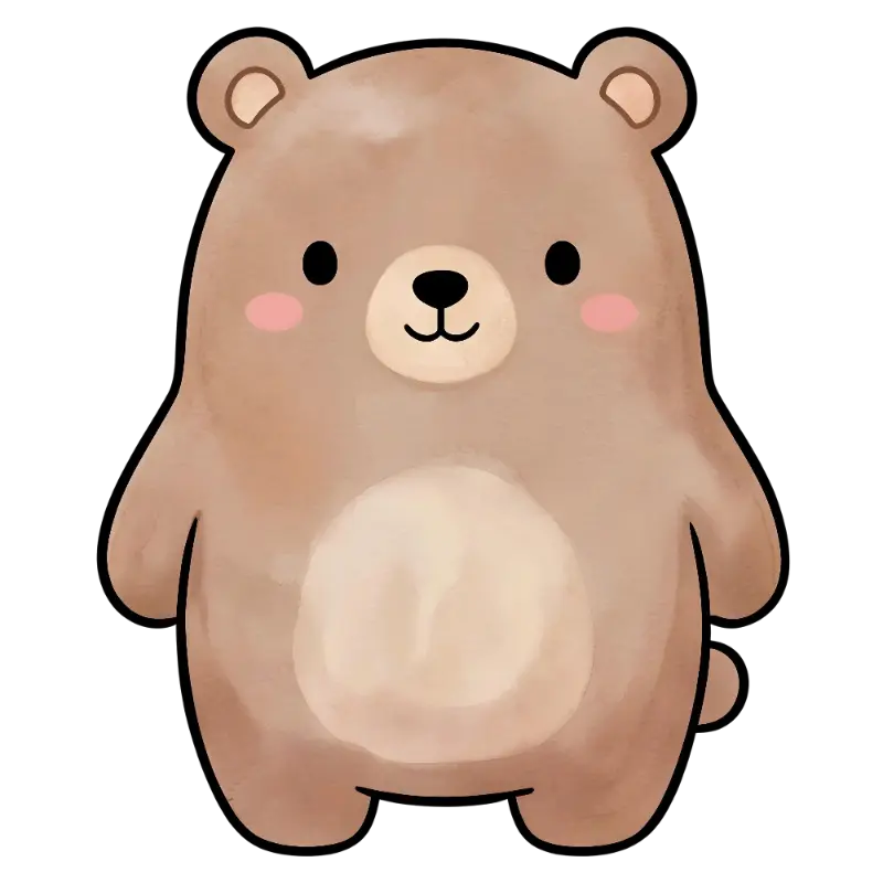 Sweet Cartoon Bear with Pink Blush Cheeks and Soft Brown Tones