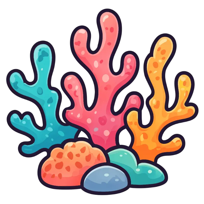 Bright Aquatic Coral and Rocks with Thick Outlines