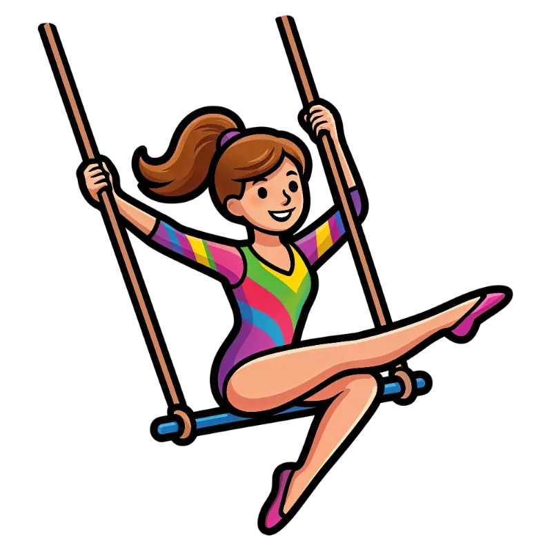 Smiling Cartoon Gymnast in Vibrant Leotard on Trapeze