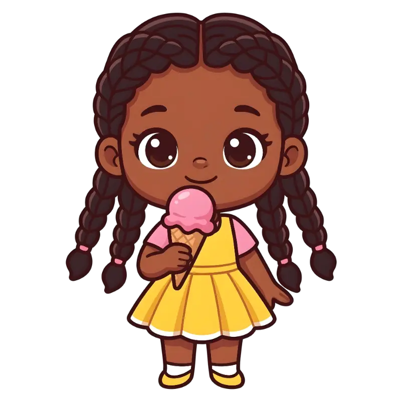 Cute Braided Girl Vector Art with Pink Ice Cream