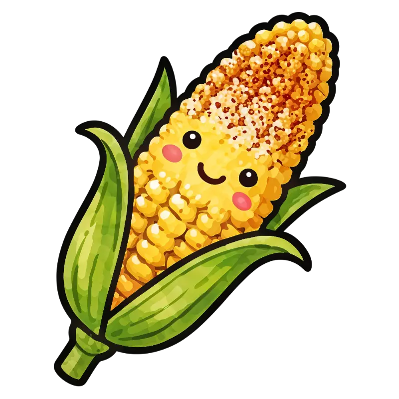 Cute Watercolor Corn Character with Happy Smiling Face and Rosy Cheeks