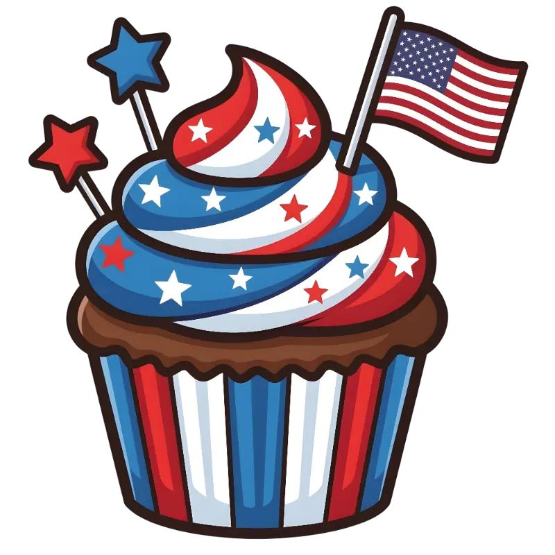 Cute Patriotic Cupcake with American Flag and Star Decorations