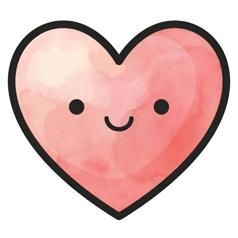 Cute Smiling Watercolor Heart Character