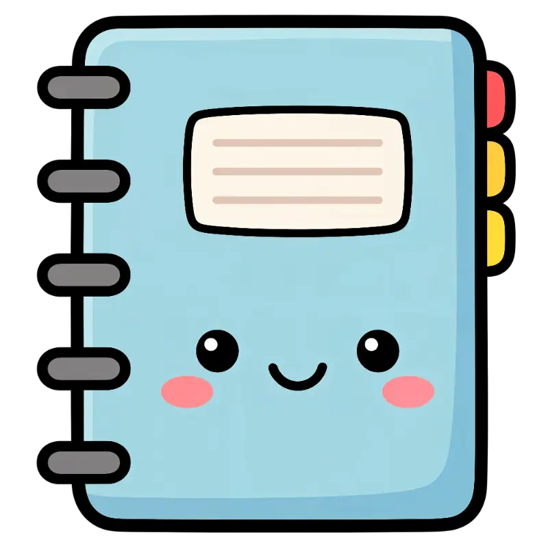 Kawaii Style Illustration Blue Spiral Notebook with Blush Cheeks