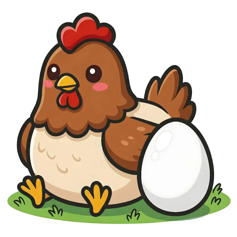 Chibi Chicken Character with Rounded Features and Egg