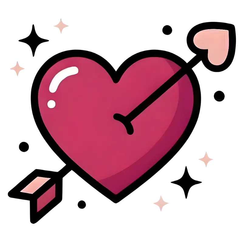 Sweet Cartoon Heart with Arrow and Shimmering Details