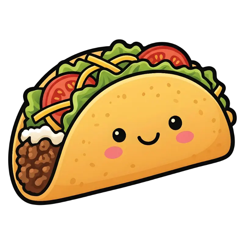 Cute Taco Illustration with Dot Eyes and Curved Smile