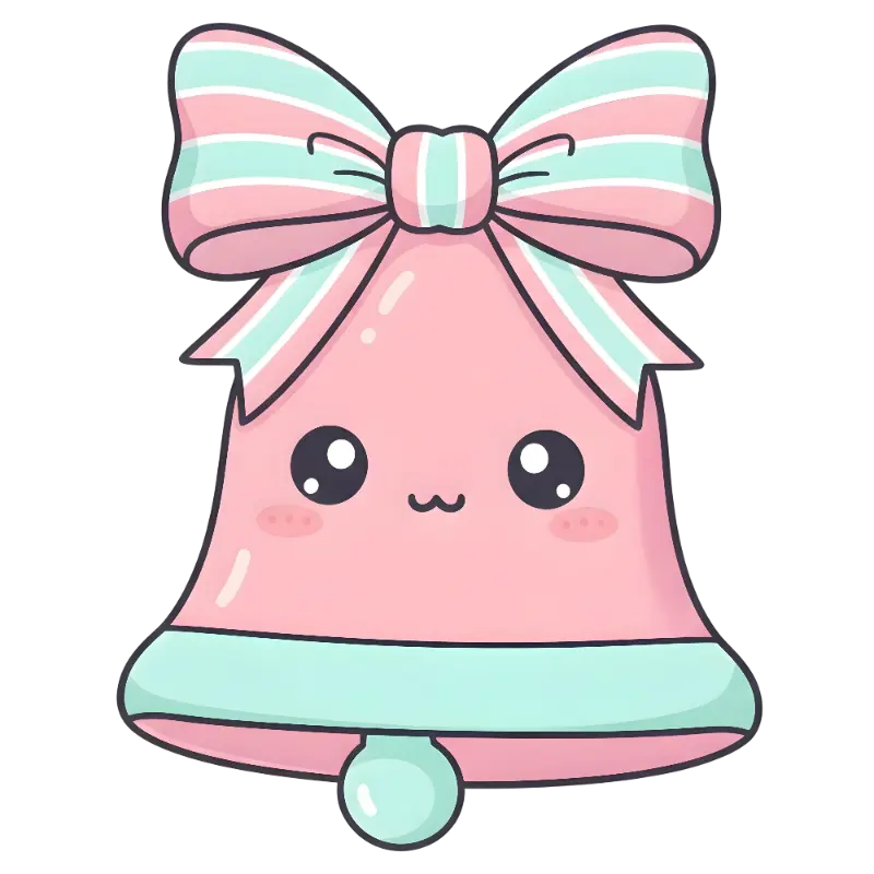 Kawaii Pastel Bell Sticker with Pink & Mint Striped Bow