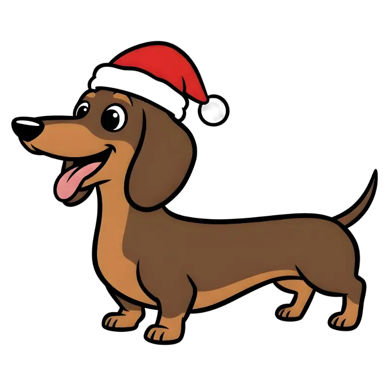 Cartoon Dachshund Dog with Santa Hat Christmas Illustration for Dog Lovers