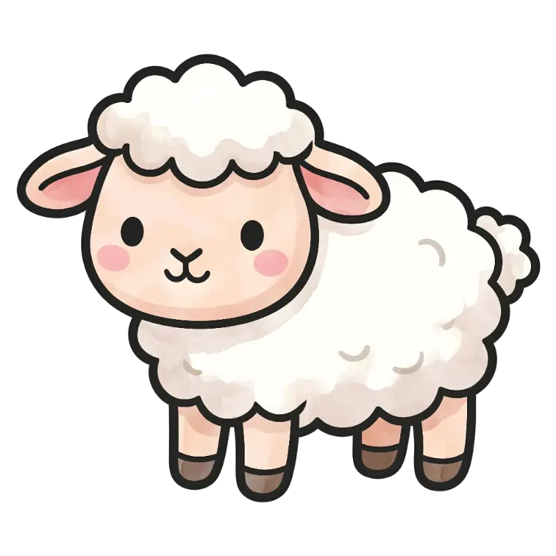 Kawaii Watercolor Sheep with Scalloped Wool and Pastel Colors