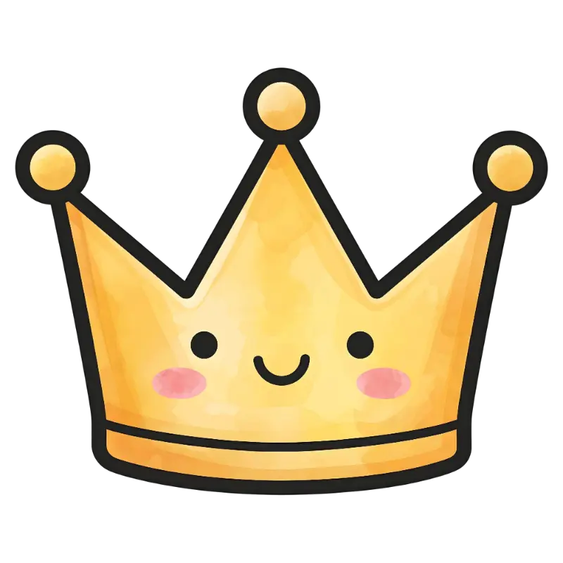 Watercolor Style Cute Crown with Pink Cheeks and Thick Outline