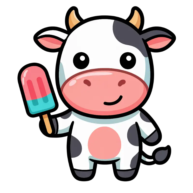 Playful Spotted Cow Illustration with Two-Tone Popsicle