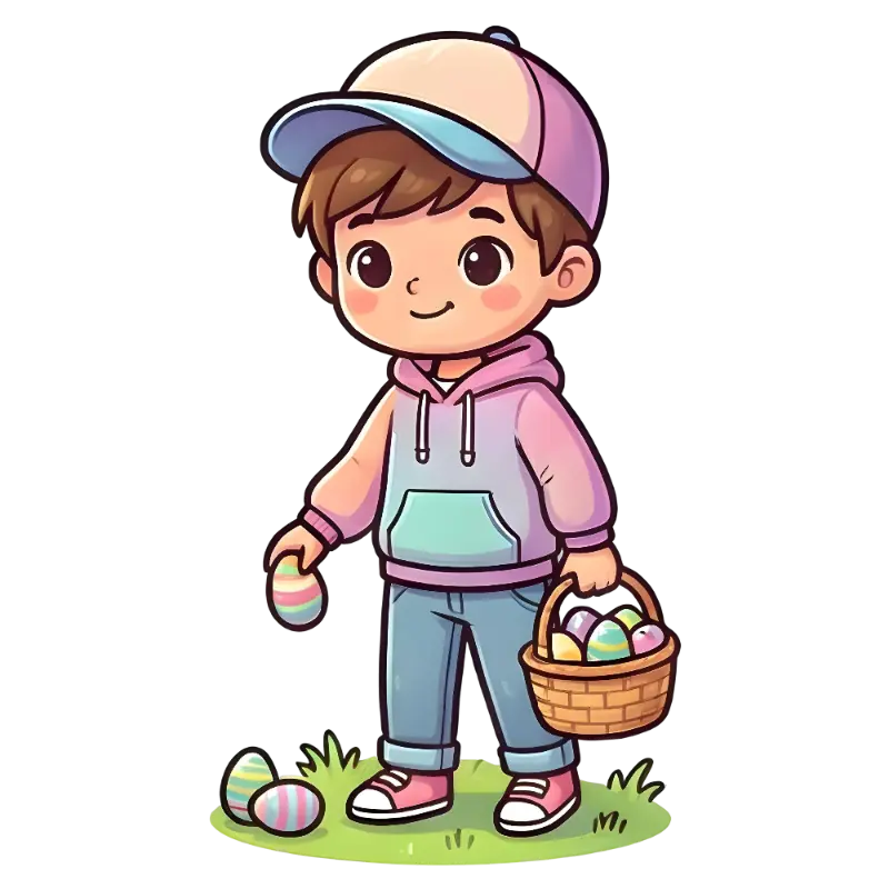 Playful Cartoon Boy Easter Egg Kiss Cut Sticker for Kids