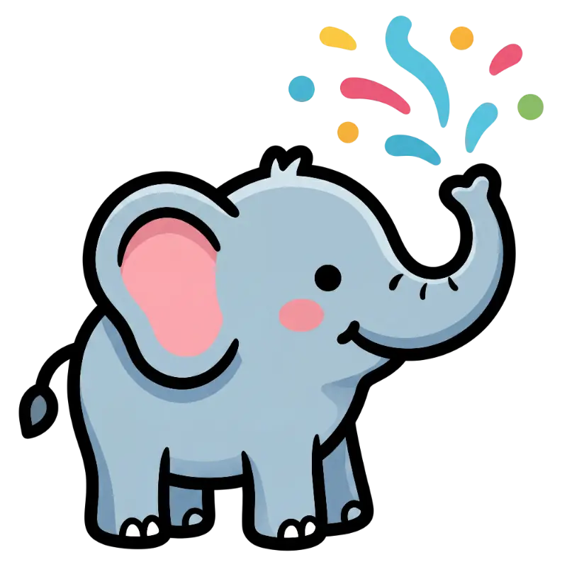 Kawaii Elephant with Confetti Burst