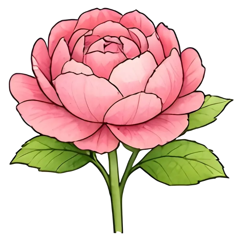 Elegant Botanical Pink Flower Watercolor Line Art Illustration