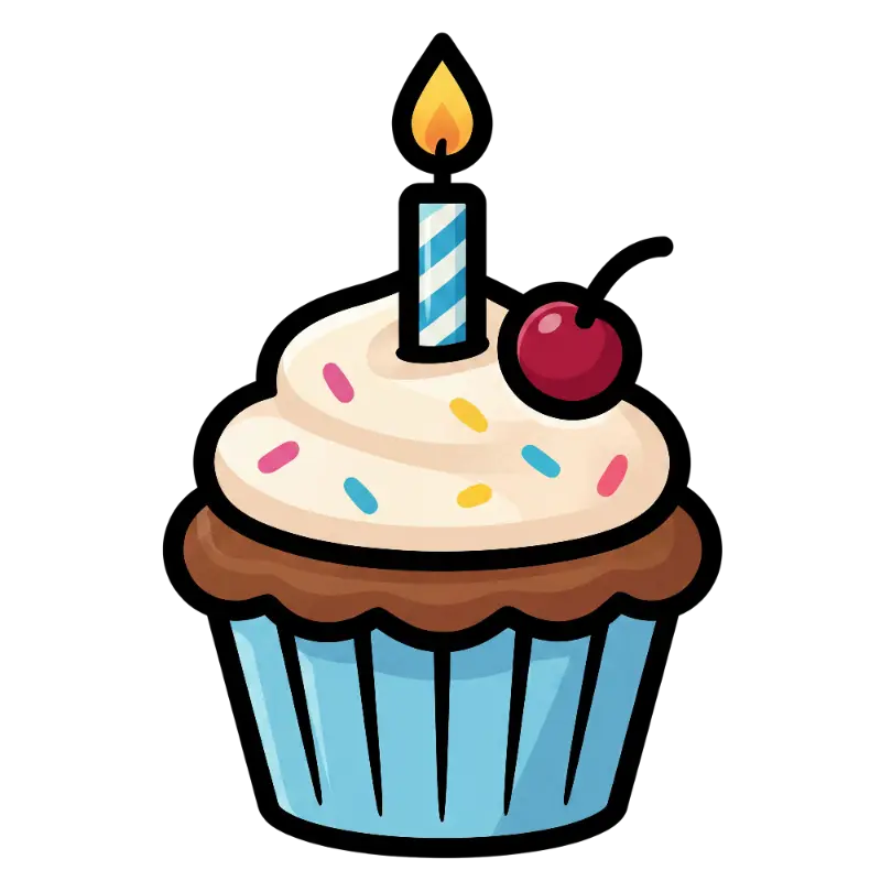 Cute Flat Illustration Birthday Cupcake with Cherry