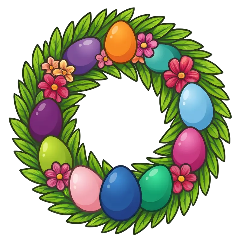 Stylized Vibrant Easter Egg and Flower Wreath