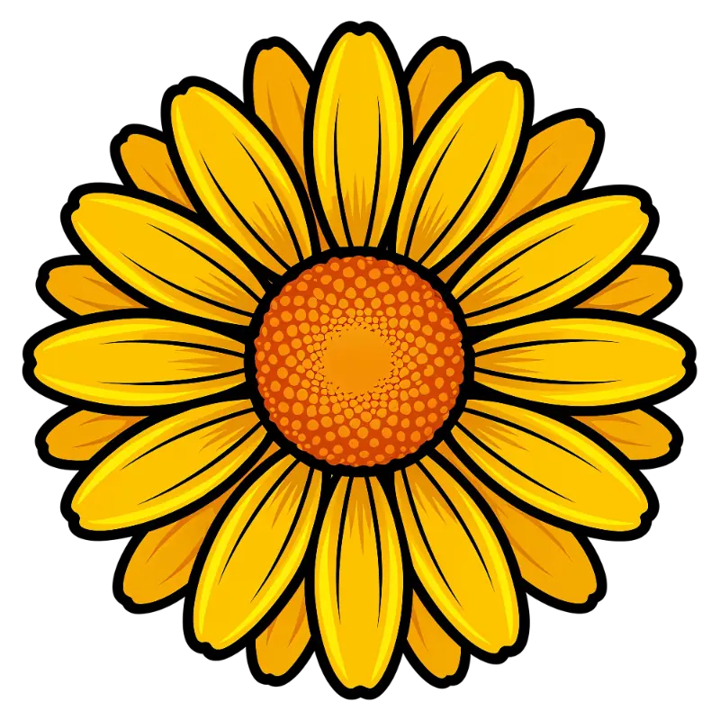 Flat Design Yellow Orange Flower with Concentric Circles