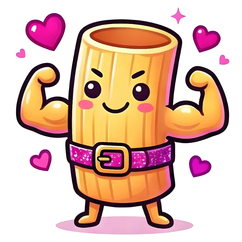 Kawaii Pasta Character Flexing Sticker with Sparkly Belt