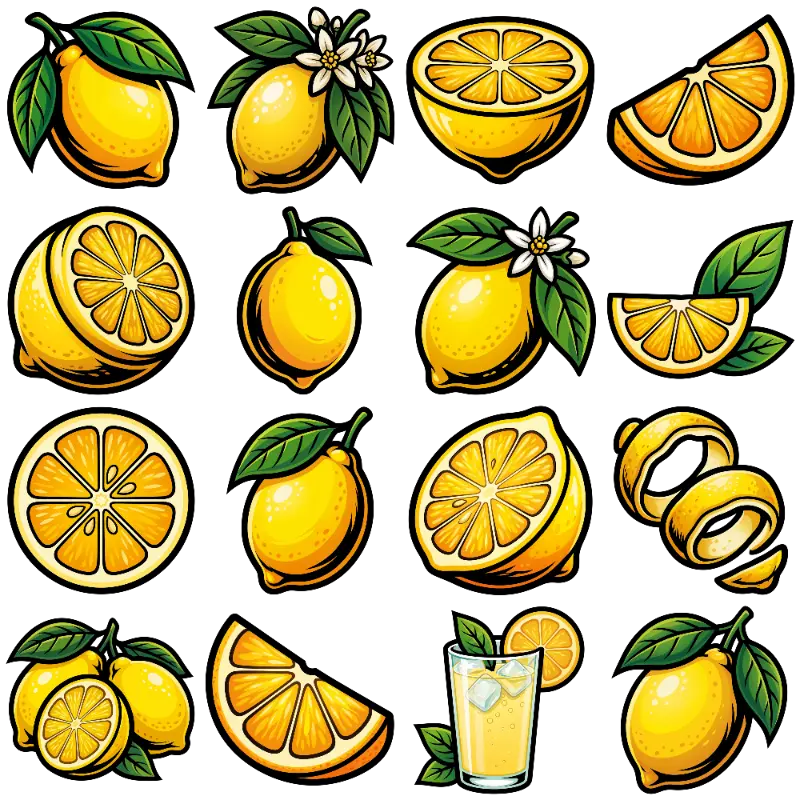 Graphic Novel Style Lemons with Flowers and Iced Drink