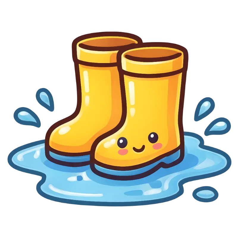 Kawaii Smiling Rain Boots in Puddle