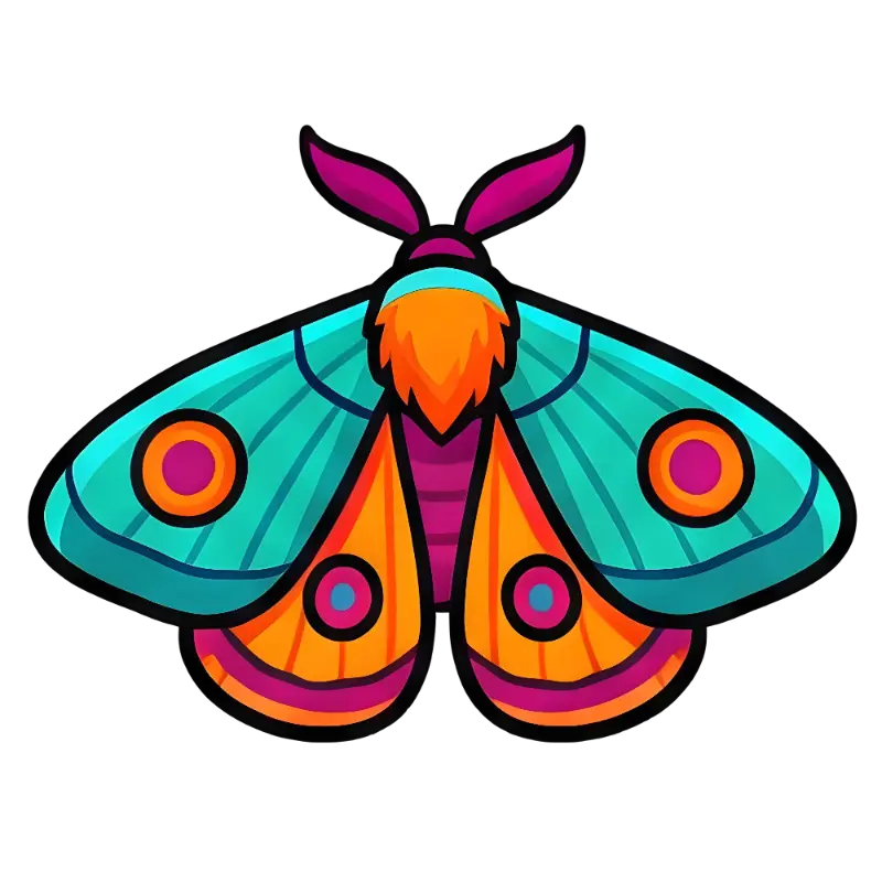 Cute Vibrant Moth Character with Bold Colors and Patterns