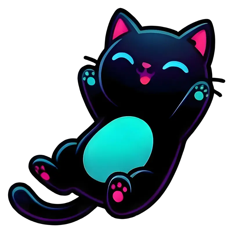 Energetic Neon Black Cat with Playful Pose and Glowing Outline