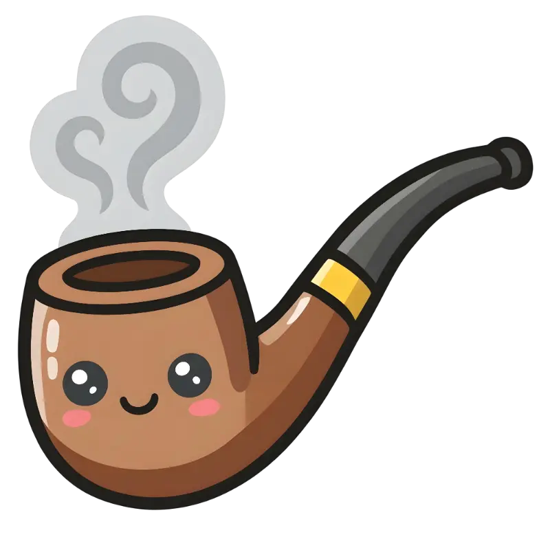 Kawaii Smiling Pipe Character with Sparkling Eyes and Smoke