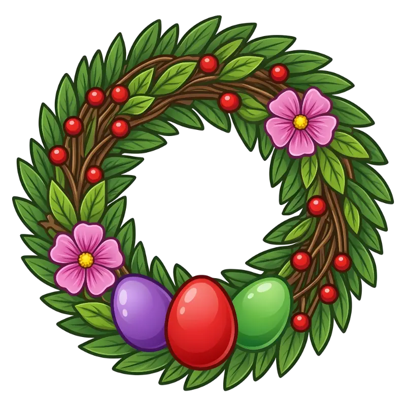 Cartoon Floral Easter Egg Wreath