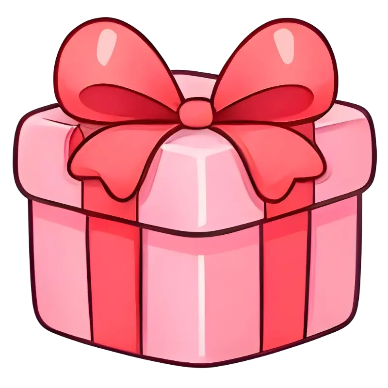 Cartoon Pink Gift Box Sticker with Bow for Digital Celebrations