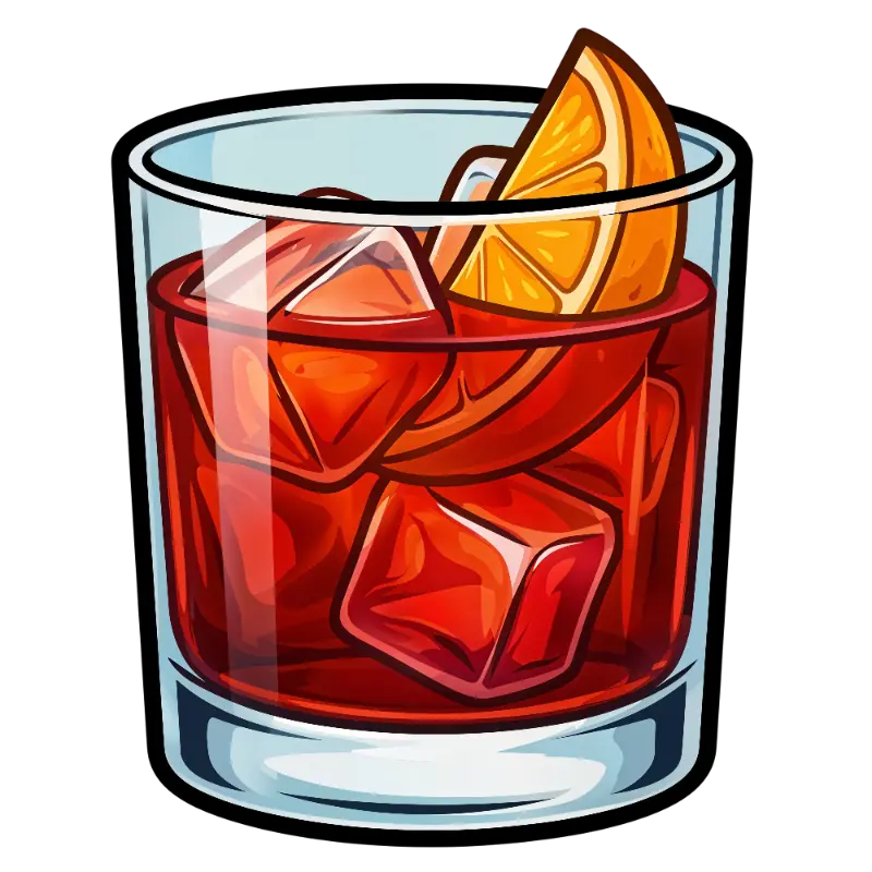 Bold Outline Red Cocktail Drink with Ice and Orange