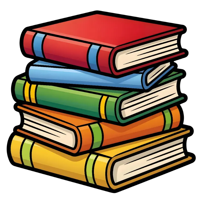 Cartoon Stacked Books with Bold Colors and Thick Outlines