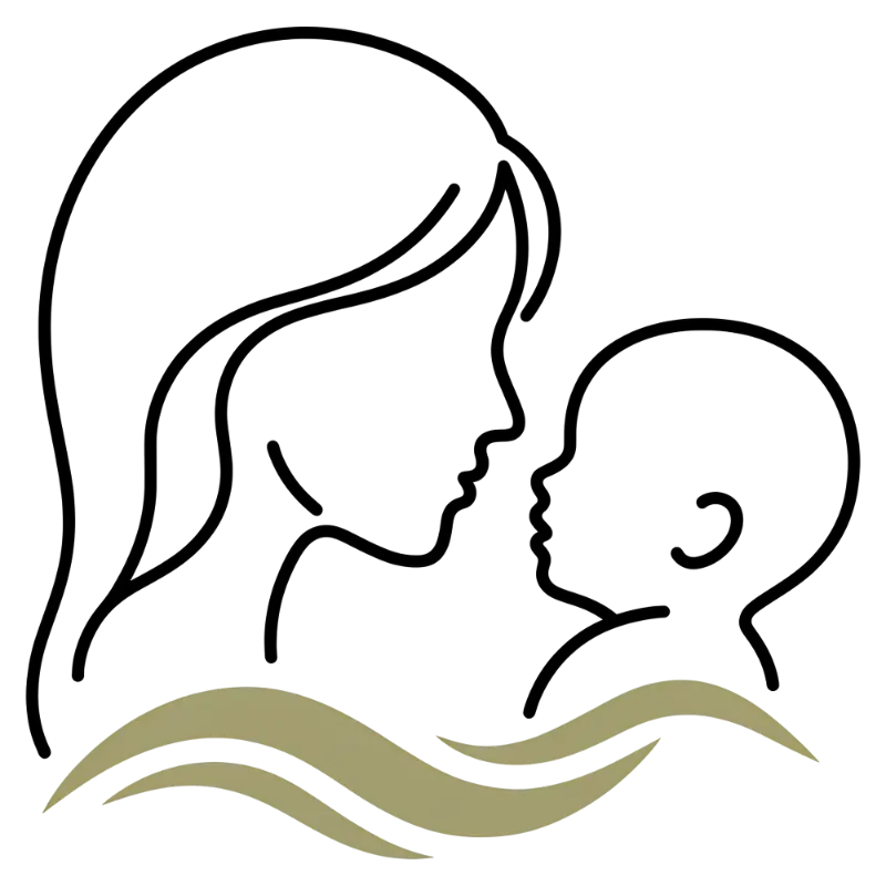 Minimalist Nurturing Mother and Baby Outline with Wave Element